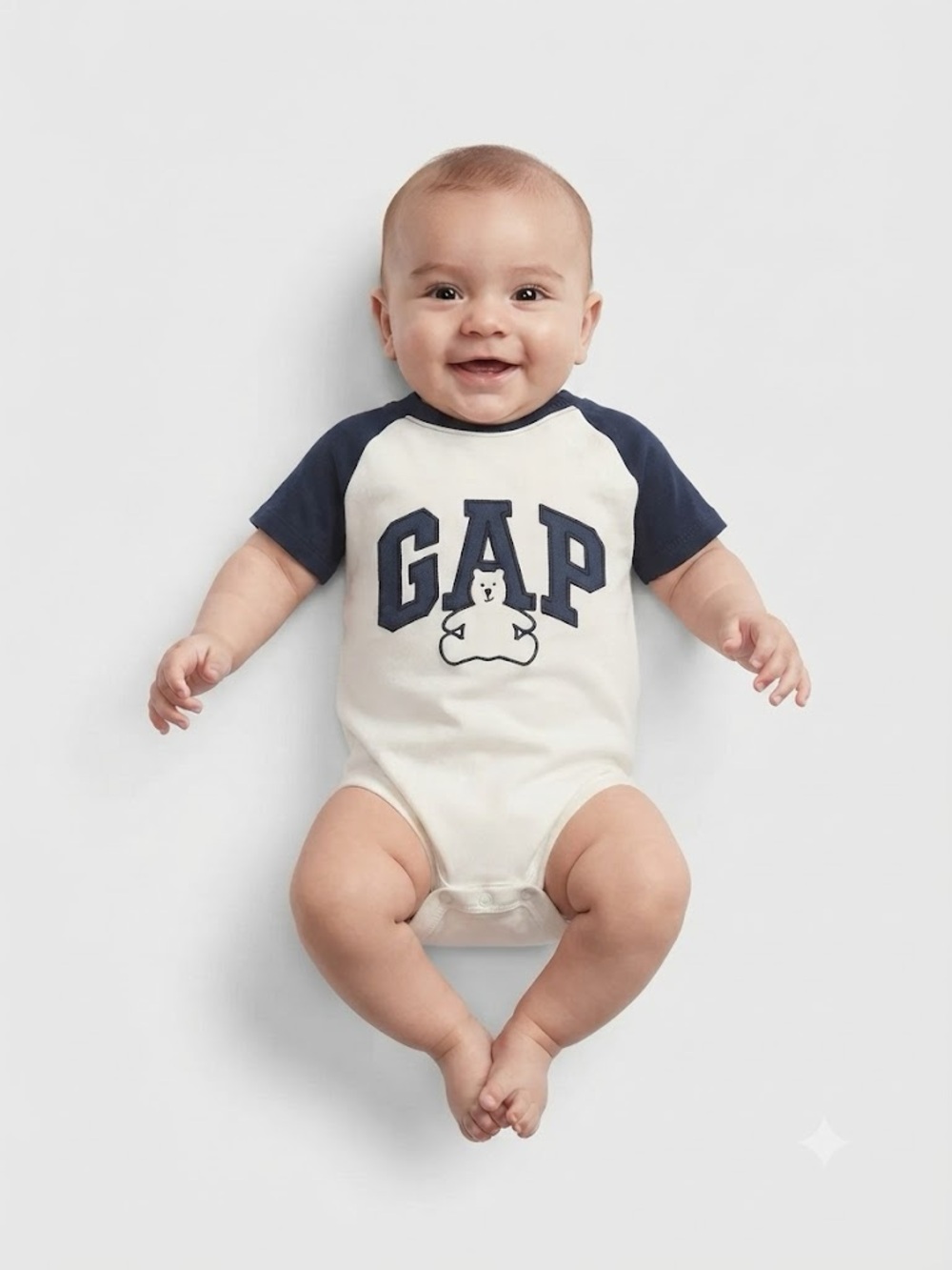 GAP White and Navy Baby One-Piece Bodysuit